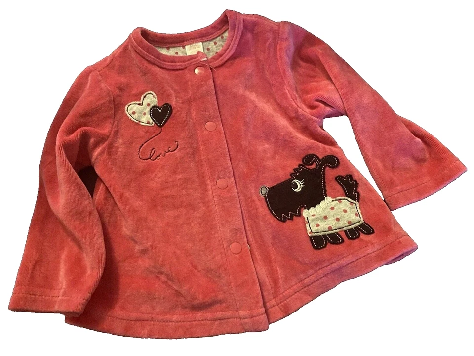 First Impressions Infant Girl 3 Piece Pink Velour Hearts Pants Shirt Jacket 6-9m - Image 2 of 4