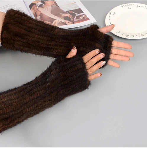 Knitted Mink Fur Mittens Winter Warm Lady Real Fur Fingerless Gloves Knit Mink - Picture 8 of 20