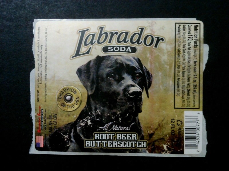 SODA POP LABEL "LABRADOR SODA" ROCKET FIZZ SODA 4 3/4" X 3 3/4" 