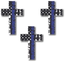 3 Thin Blue Line Cross Decal Sticker Truck Police Officer Cop Blue Lives Jesus