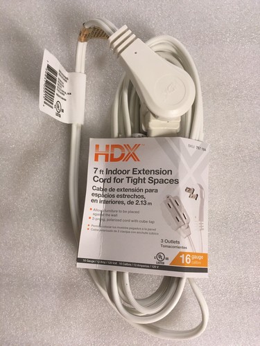 Six (6) 7 ft. HDX Slim / Tight / Close Space Extension Cords ~ White ~ 16-2 - Picture 3 of 4