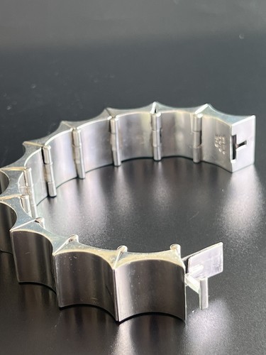 Taxco Mexico Sterling Silver Minimalist Punk Thumbprint Bracelet Cuff 102g - Picture 4 of 13
