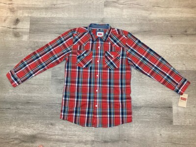 Levis Western Plaid Pearl Snap Button Up Children Kids Large 152-158cm NWT