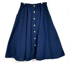 Vintage Rockabilly 70s Crisp Wrap Around Navy Full Midi Swing Skirt L