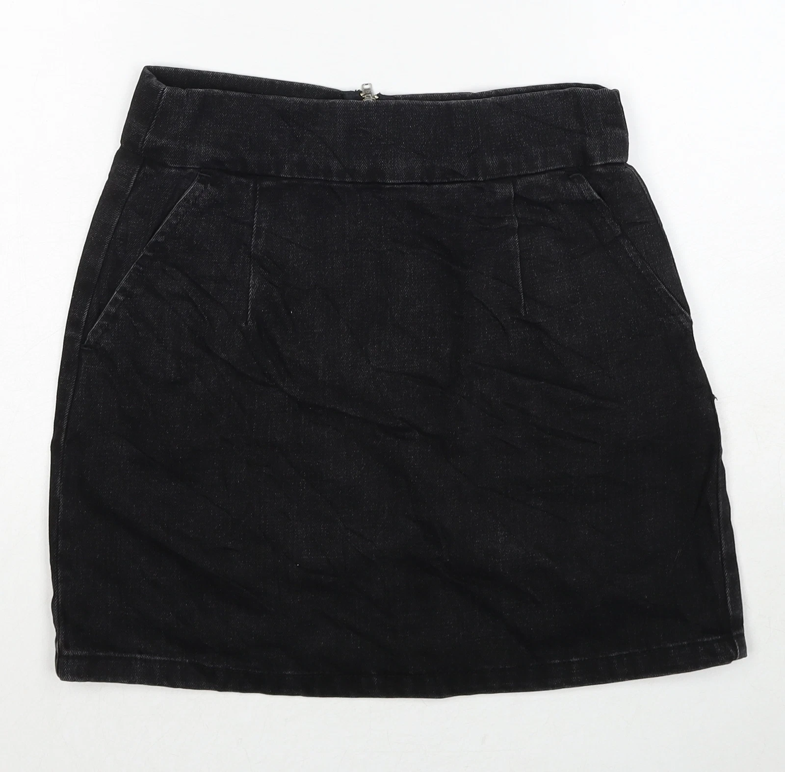 Topshop Womens Black Cotton Blend A-Line Skirt Size W26 in