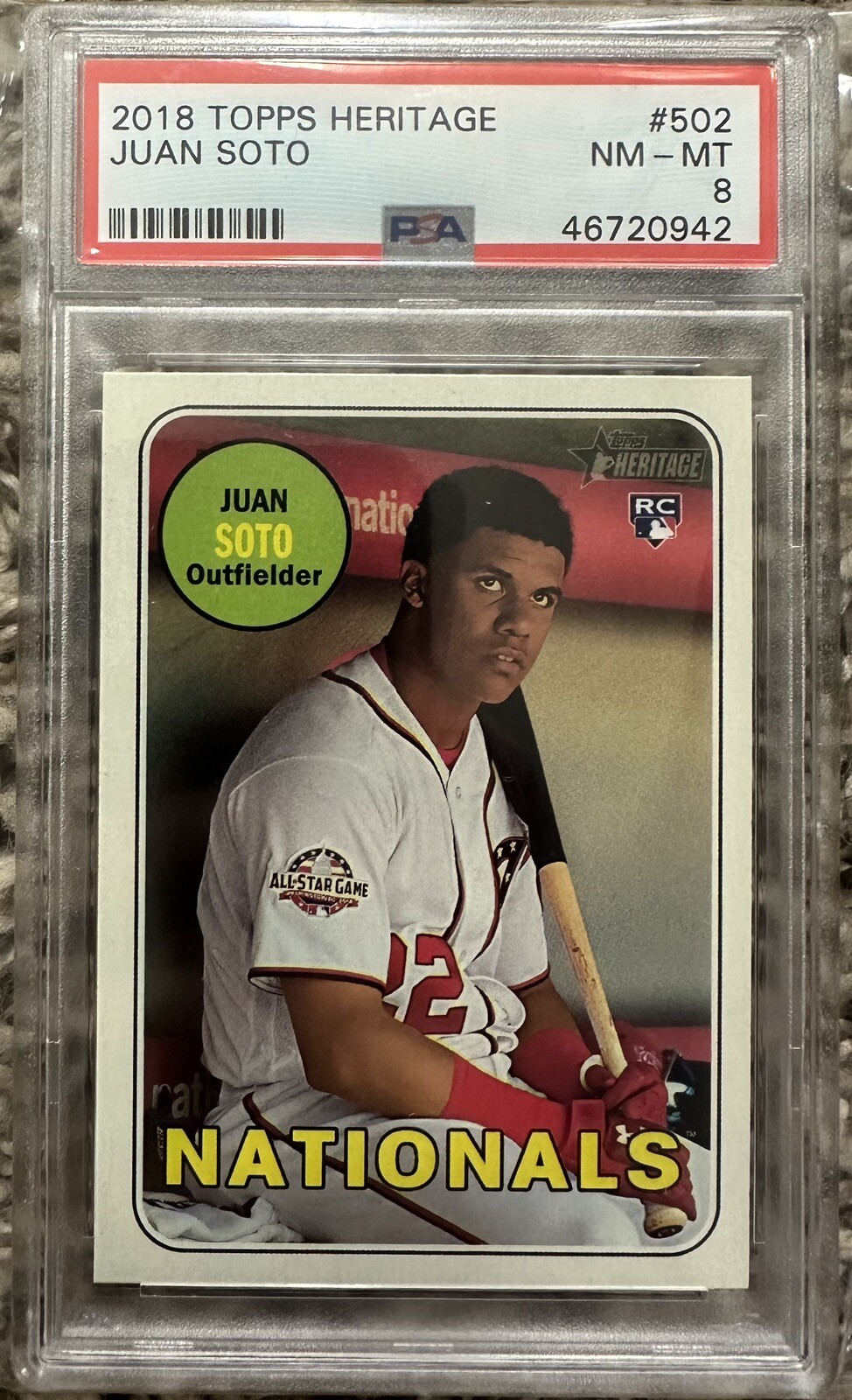 2018 Topps Heritage Baseball Juan Soto Rookie PSA 8 Yankees