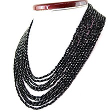 331.00 Cts Natural 10 Line Black Spinel Round Faceted Beads Necklace RS 