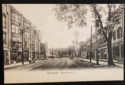 Vintage Postcard Photo Street Scene Main Street Mohawk New York NY Stores Car