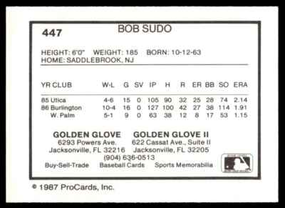 1987 ProCards Bob Sudo Jacksonville Expos #447