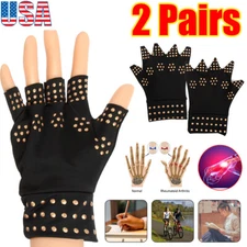 2PAIRS Copper Arthritis Compression Gloves Hand Carpal Support Joint Pain Relief