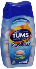 Tums Smoothies Extra Strength 750 Antacid Chewable Tablets Assorted Fruit 60 EA