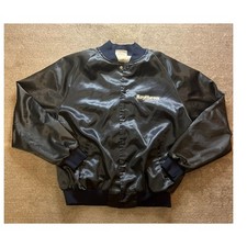 Vintage Satins Raytheon Bristol TN Bomber Jacket Navy Blue Nylon Snap Front XL