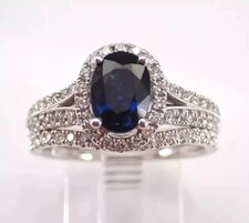 2Ct Oval Lab-Created Sapphire Wedding Bridal Ring Set 14K White Gold Plated