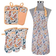 Oven Mitts and Pot Holders with Chef Apron,Set of 5 Heat Resistant Kitchen Gl...