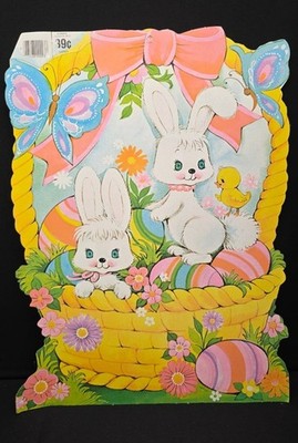 Vintage Easter Die Cut Bunny Egg Basket Spring Decor