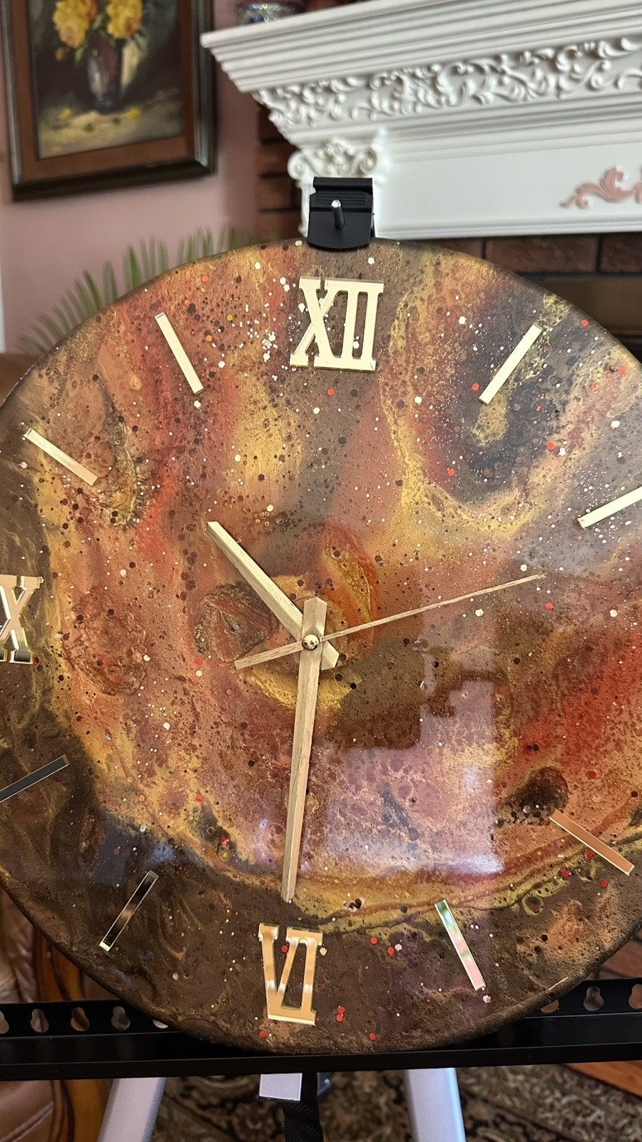 16” Luxury Handmade Resin Wall Clock Gold Bronze Abstract Art Roman Numerals