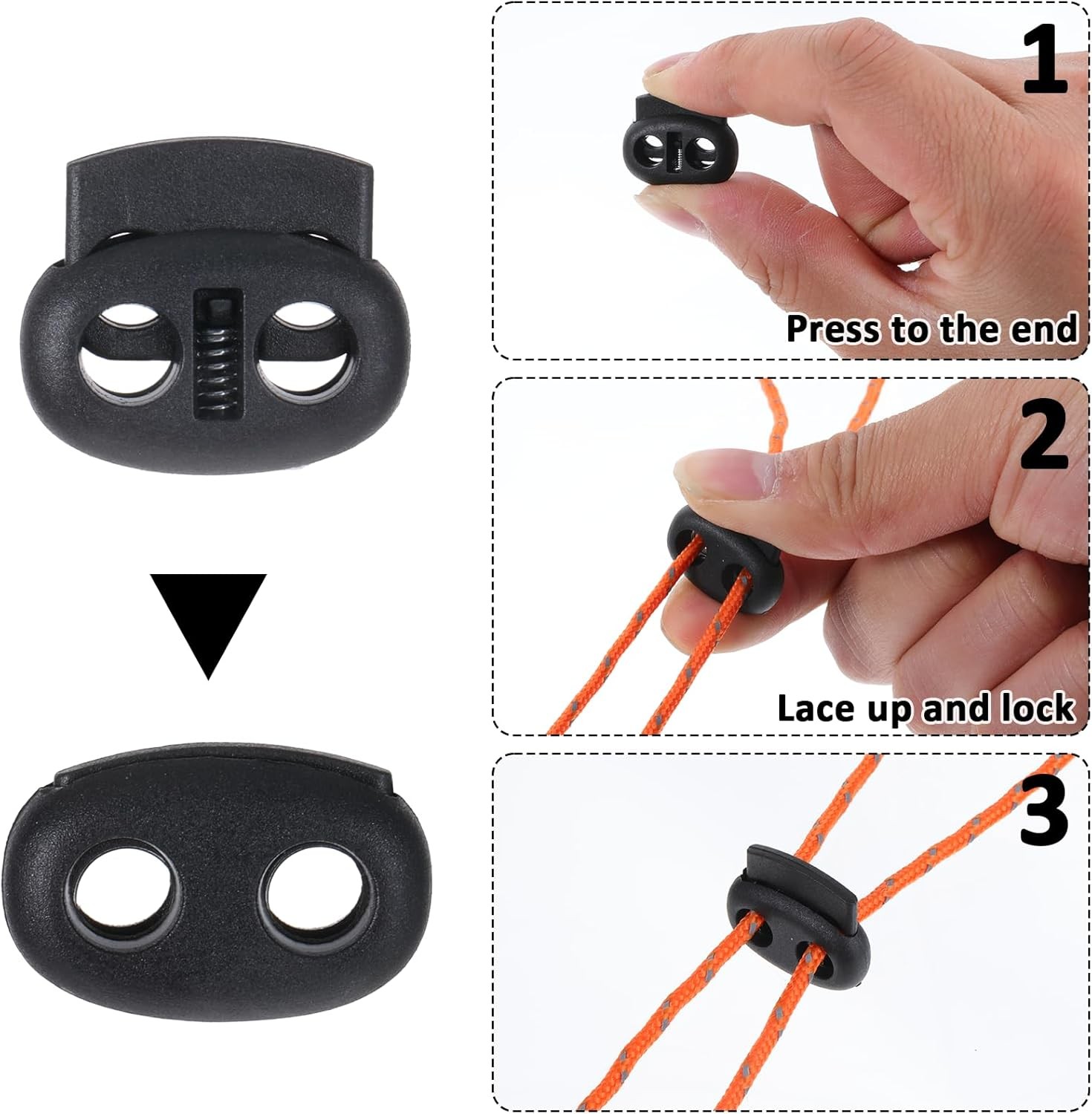 10Pcs Shoe Lace Tie Locks, Plastic Elastic Cord Locks for Drawstrings Double Hol