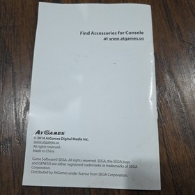 Sega Genesis Classic Game Console Instruction Manual Model FB8280WD 2014