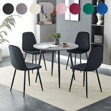 Round Dining Table and 4 Chairs Set 90cm Wooden Padded Home Kitchen Furniture