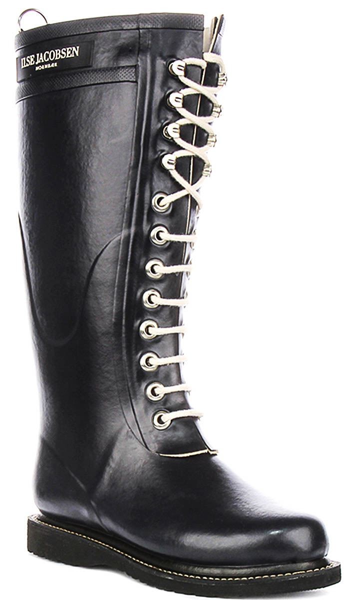 Ilse Jacobsen RUB1 Naturkautschuk Schnürgummistiefel Damen Stiefel In Indigo UK 3   8
