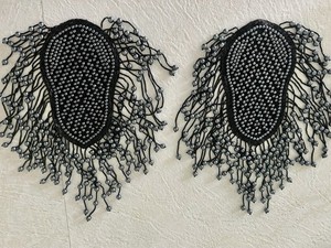 Beaded Shoulder Epaulettes Black & Dark Gray Fringe Embellishment Beads Appliqué