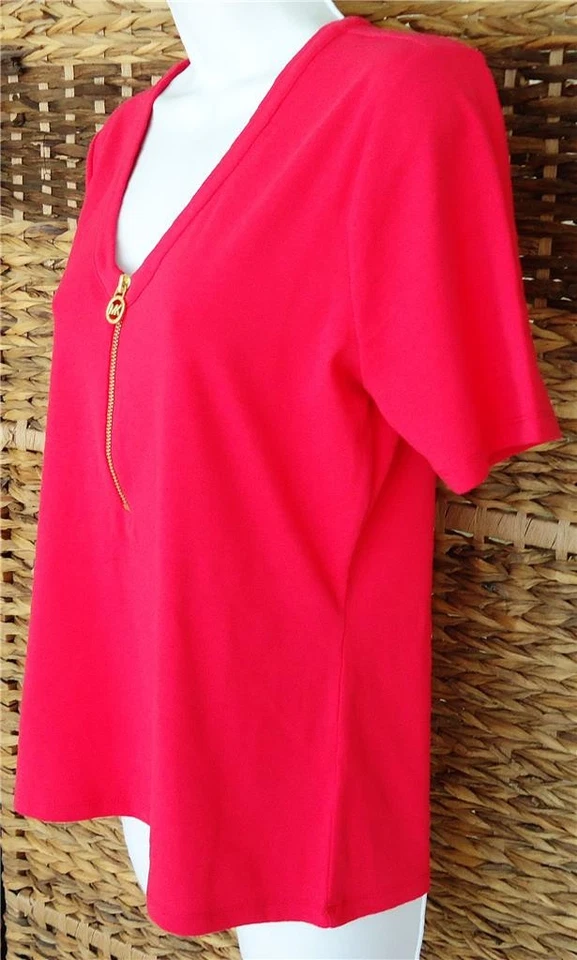 MICHAEL KORS TOP ROSA PROFUNDO CUELLO EN V MEDIA CREMALLERA FRONTAL MANGA CORTA TALLA L NUEVO CON ETIQUETAS $98 Foto 4 de 4