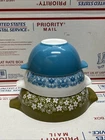 VTG PYREX Green Turquoise Blue White Mixing Bowls 443 442 444 Rare