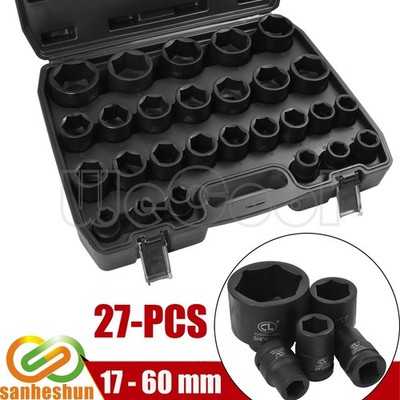 27X Schlagschrauber Nüsse Set Steckschlüssel Einsätze 17-60mm  6-kant 3/4'' Zoll