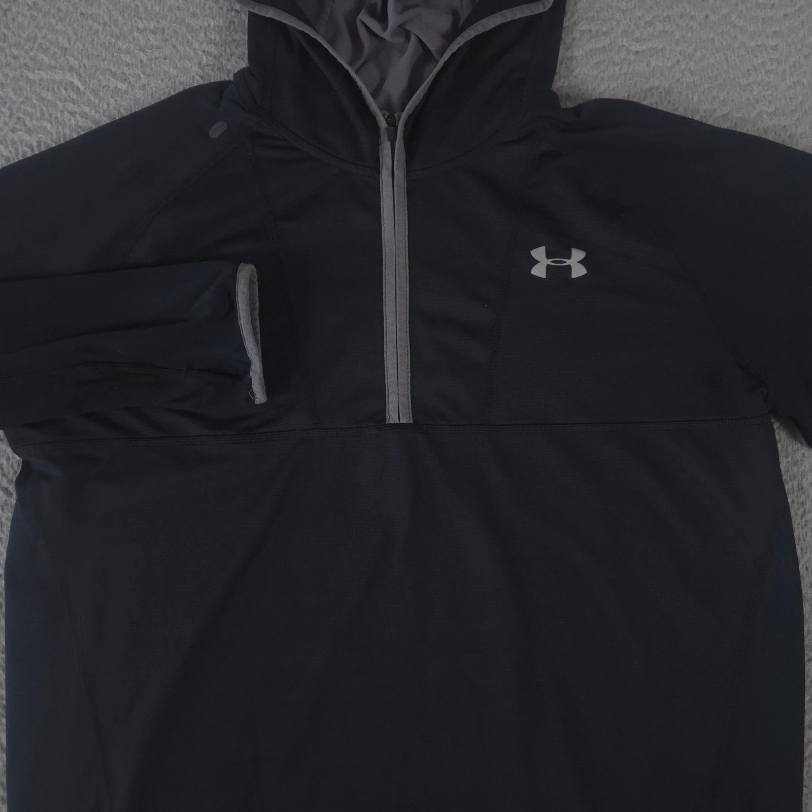 Under Armour Hoodie Mens Large Black No Breaks Balaclava 1/4 Zip ColdGear Fitted