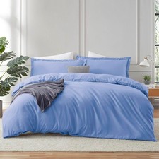 Calm Blue Duvet Cover Queen Size 3 Piece Soft Double Brushed Bedding Set
