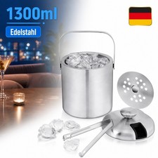 Secchiello Ghiaccio 304 Acciaio Inox 1,3L Doppia Parete con Coperchio Pinza Ghiaccio per Feste Senza BPA