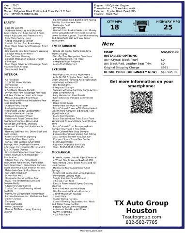 Honda Ridgeline 2017 camioneta edición Black 4P 5 ft Foto 3 de 4