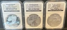 2006 American Silver Eagle $1 20th Anniversary 3 Coin Set NGC PF70 MS70 Rev PF70