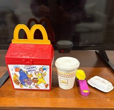VTG Fisher Price McDonald's Happy Meal 1989 Box with extras utensils food