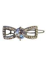 Bow Shaped Hair Clip Barrette Crystal Rhinestone Silver Tone 1.5"