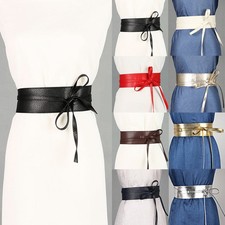 Women Waist Wide Dress Belt Girls Soft PU Leather Wrap Around Tie Corset Cinch