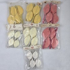 Lot Of 7 Pkgs Vintage Millinery Satin Silk Leaves 100 Per Pkg Pink Yellow Cream