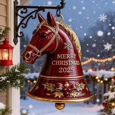 Horse Bell Ornament Merry Christmas 2025, Hand-Painted Decoration A2Z7