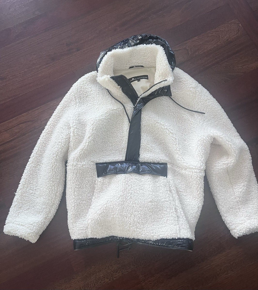 Moose Knuckles Ivory Sherpa Quarter Zip with Water Proof Hoodie