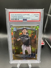 2025 Bowman Sapphire Chrome Prospects Gold Refractors #BCP69 Thomas White RC /50