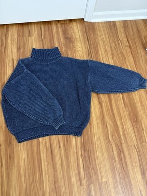 Authentic Basics Rocky Vintage Denim Blue Heavy Cotton Sweater Large Turtle Neck