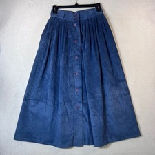 Woolrich Vintage Blue Corduroy Button Front Midi Skirt Pockets Made in USA Size8
