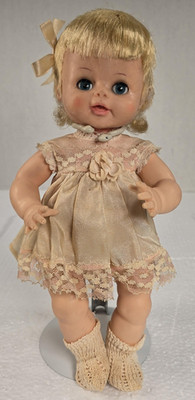 Vintage 1964 14'' Horsman Baby Doll Vinyl Blonde Drink Wet Sleep Eyes Orig. Dress