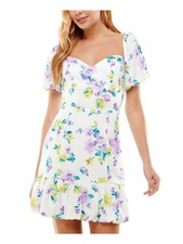 CITY STUDIO Womens White Lined Flutter Sleeve Short Fit + Flare Dress 5