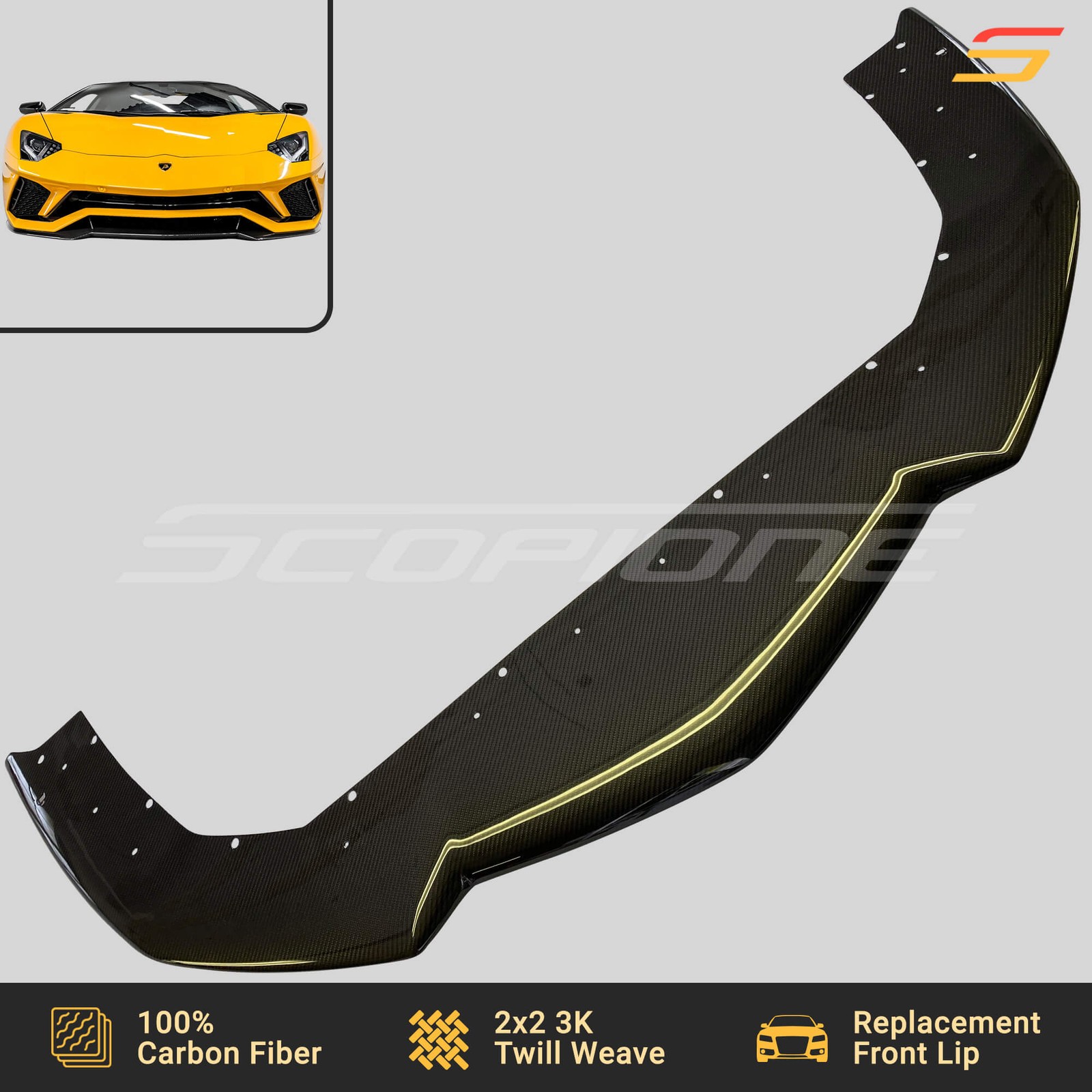 Scopione Carbon Fiber Front Lip Spoiler for Lamborghini 18-21 Aventador S LP740