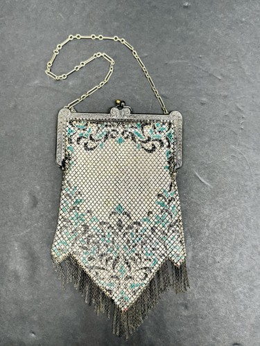 Antique Metal Enameled Mesh Purse Mandalian Mfg Co - Victorian era 1900s