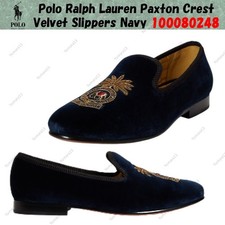 Polo Ralph Lauren Paxton Crest Velvet Slippers Navy 100080248 Men's Size