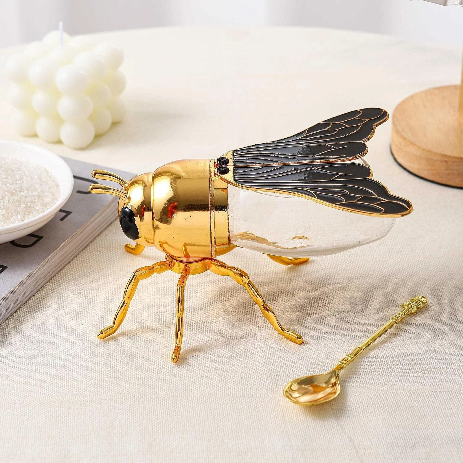 Bee Honey Jar Cute Honey Pot with Spoon Decorative Syrup Container
