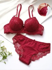 Lace Push Up Bra Brief Set Transparent Floral Underwire Women's Lingerie Bras