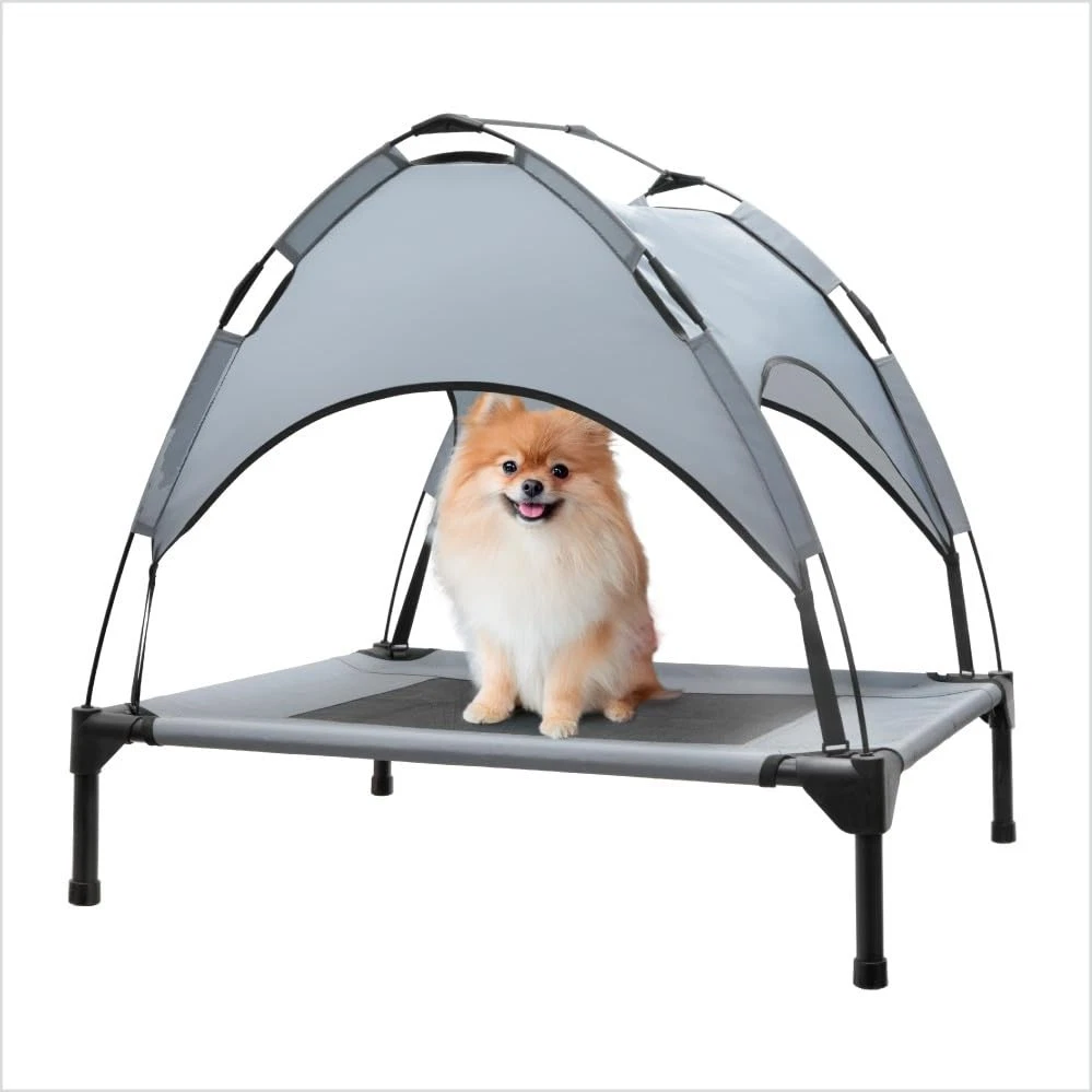 Outdoor Elevated Dog Bed with Canopy, Cooling Elevated Pet Cot with Removable...
